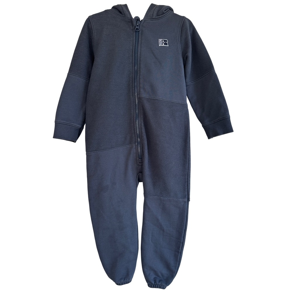 Kith Kids Navy Blue Hooded Zip Coverall Romper 12-18M